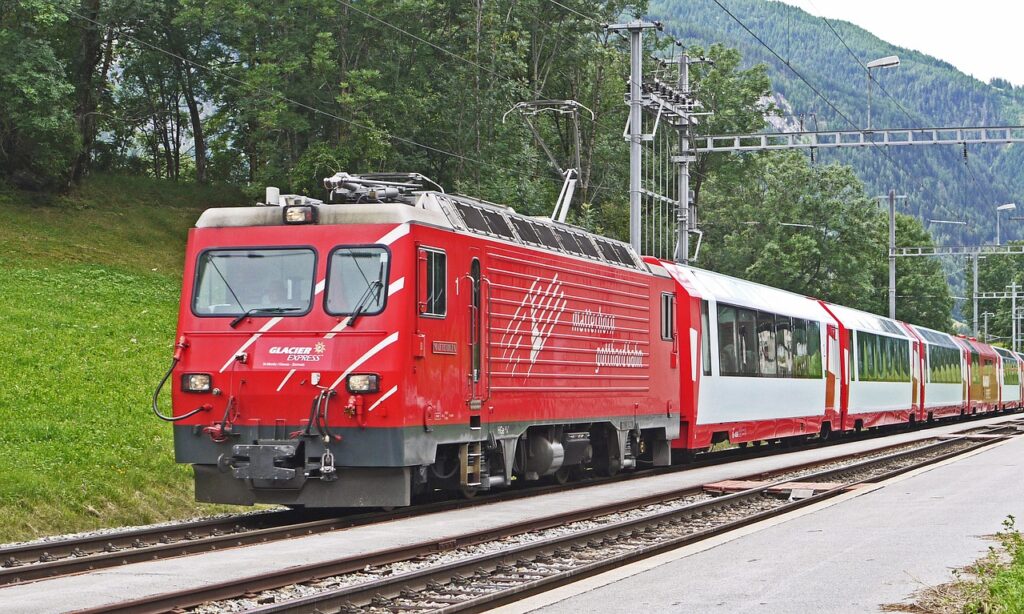 Glacier Express rolling down the tracks